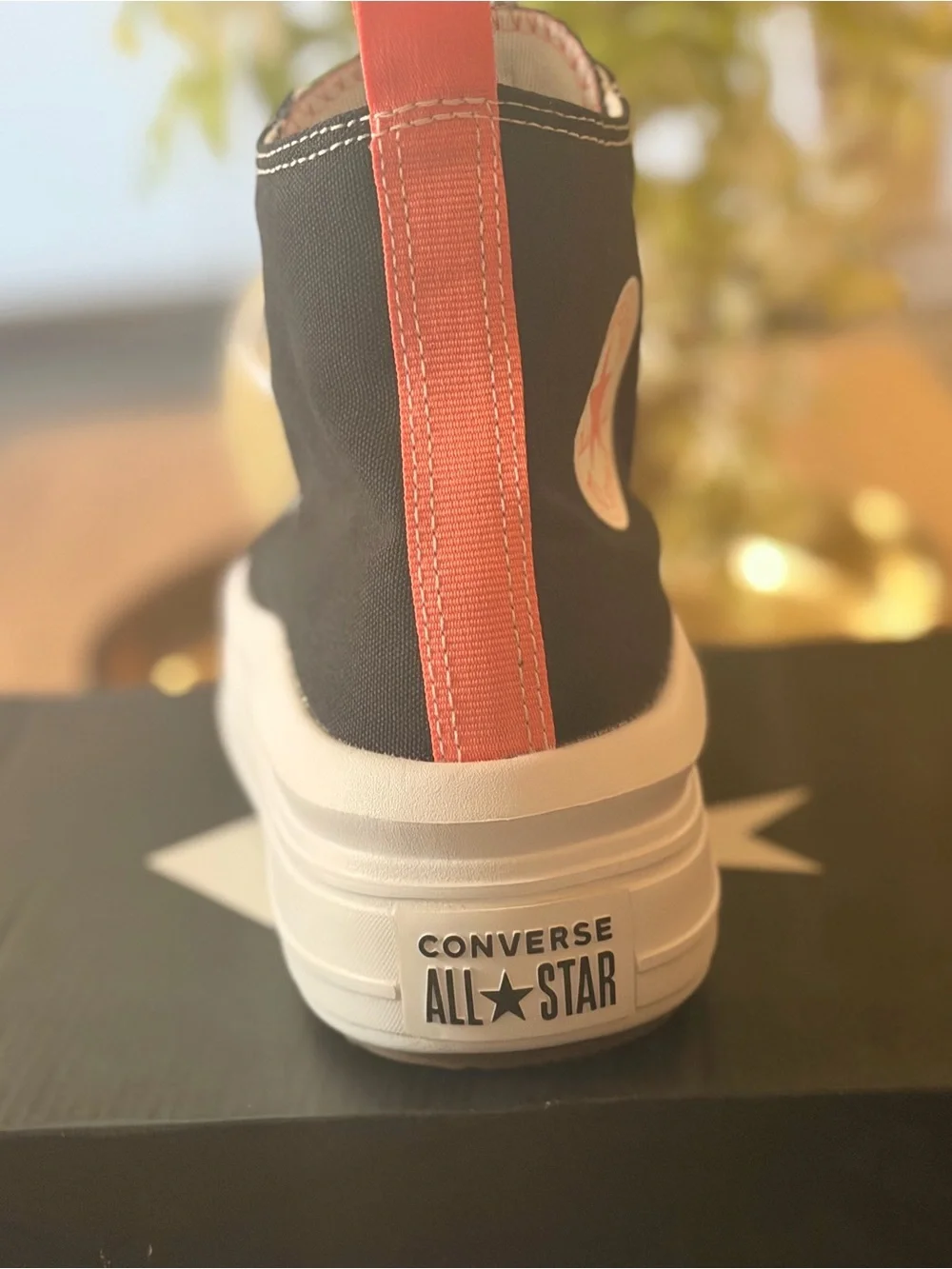 New Converse High Top Kids Sneakers - Black with Coral Accent